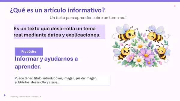 PPT El artículo informativo – 3° básico | Clase completa + RICE
