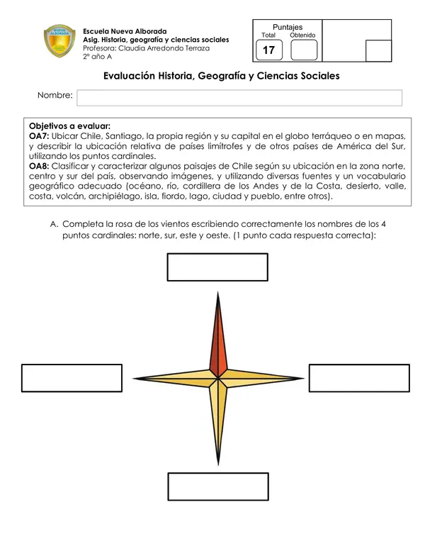 Evaluación historia, geografía y ciencias sociales: unidad 1