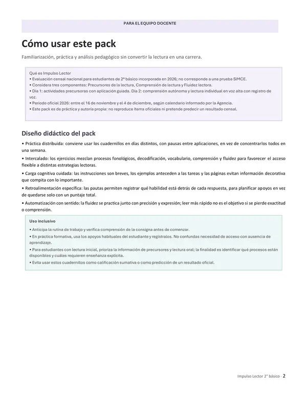 Pack 2 · Impulso Lector – 2° Básico