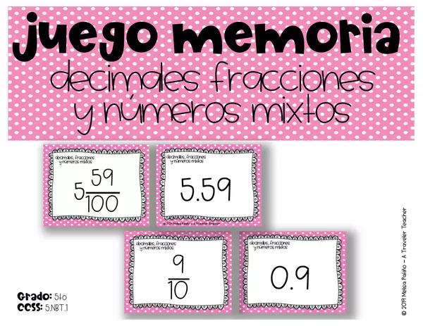 Relaciona decimales, fracciones y números mixtos tarjetas juegos