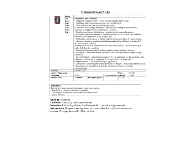 Prueba especial contenidos segundo medio