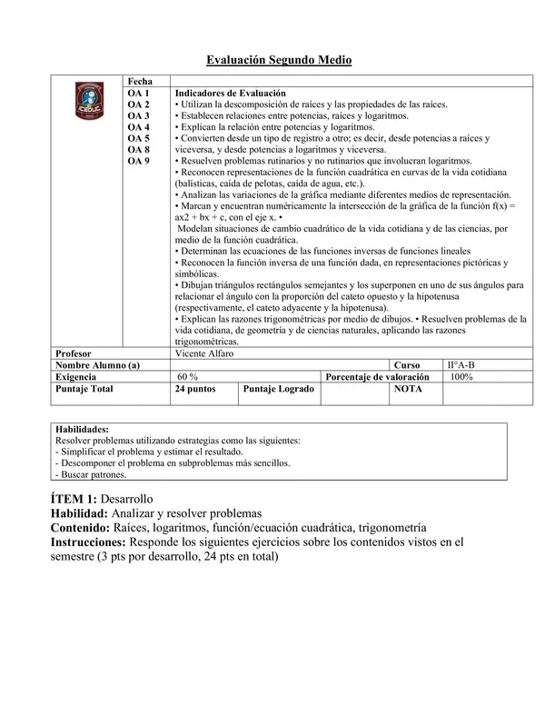 Prueba especial contenidos segundo medio