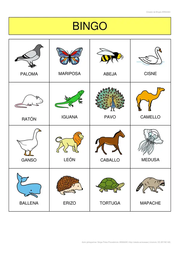 Bingo de animales 