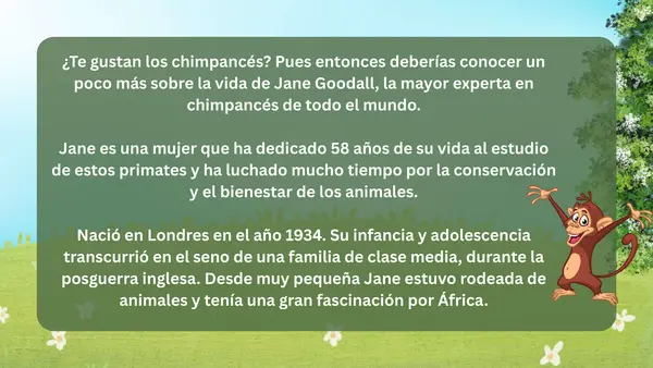 Comprensión lectora: Biografía Jane Goodall