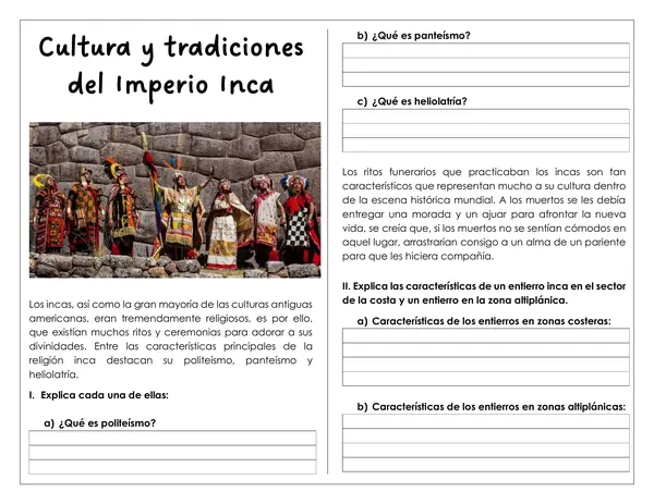 Guía de trabajo - Cultura y tradiciones del Imperio Inca
