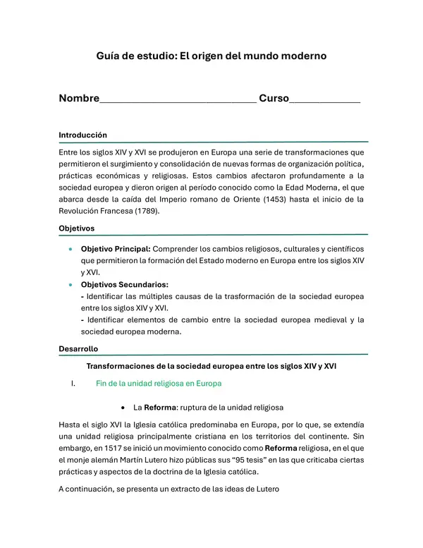 Guía: El origen del mundo moderno