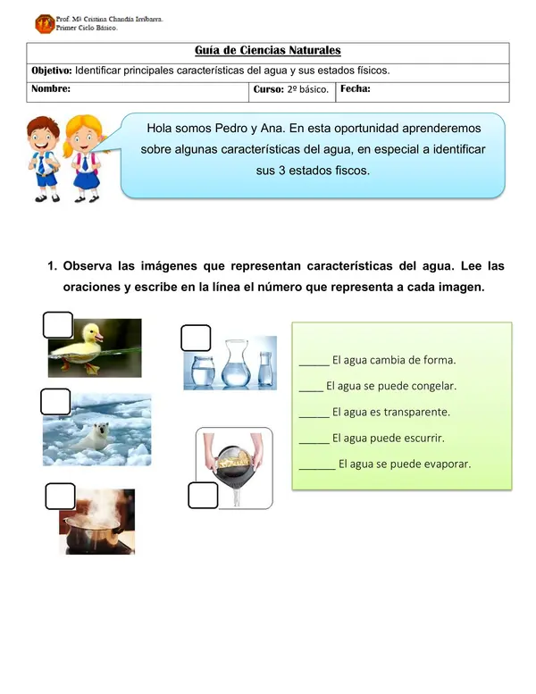 Guía "carcaterísticas del agua". 
