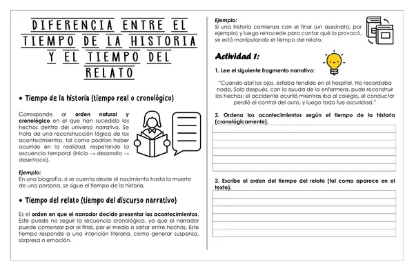 Guía de trabajo - Diferencia entre el tiempo de la historia y el tiempo del relato