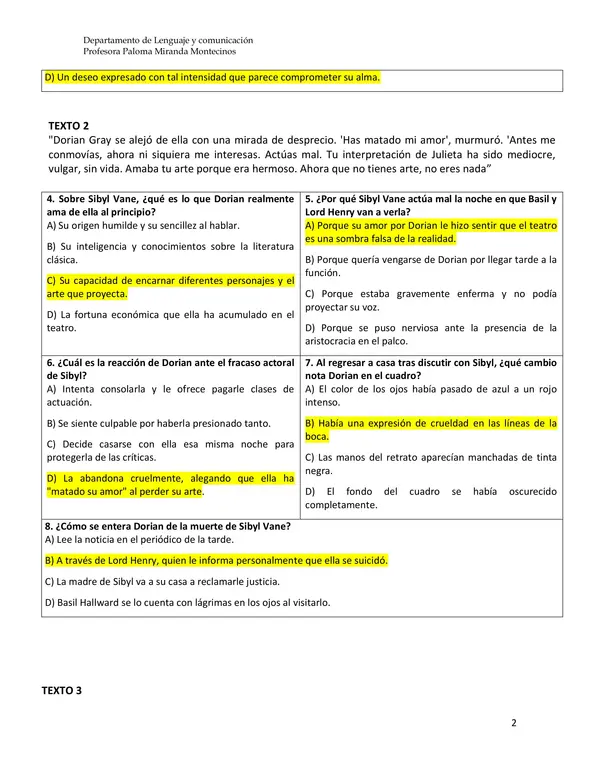 Evaluación libro "Dorian Gray"