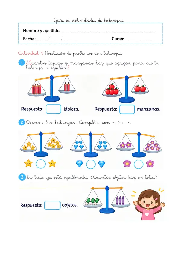Guía de actividades: Balanzas, igualdad y desigualdad