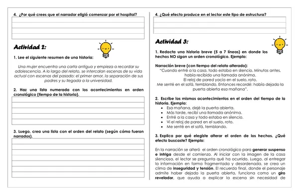 Guía de trabajo - Diferencia entre el tiempo de la historia y el tiempo del relato
