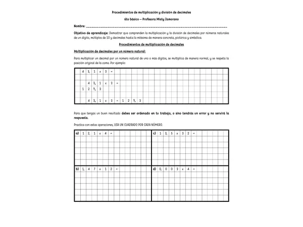 Guía completa: Multiplicación y división de decimales, 6to básico