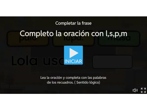 Completar oraciones con los fonemas Mm, Pp, Ss y Ll