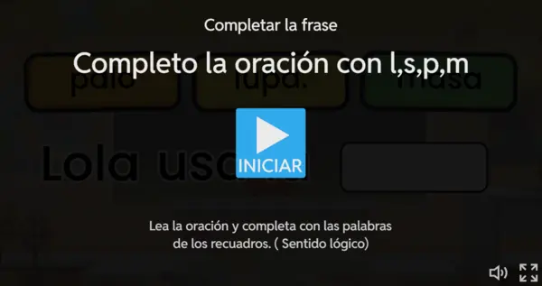 Completar oraciones con los fonemas Mm, Pp, Ss y Ll