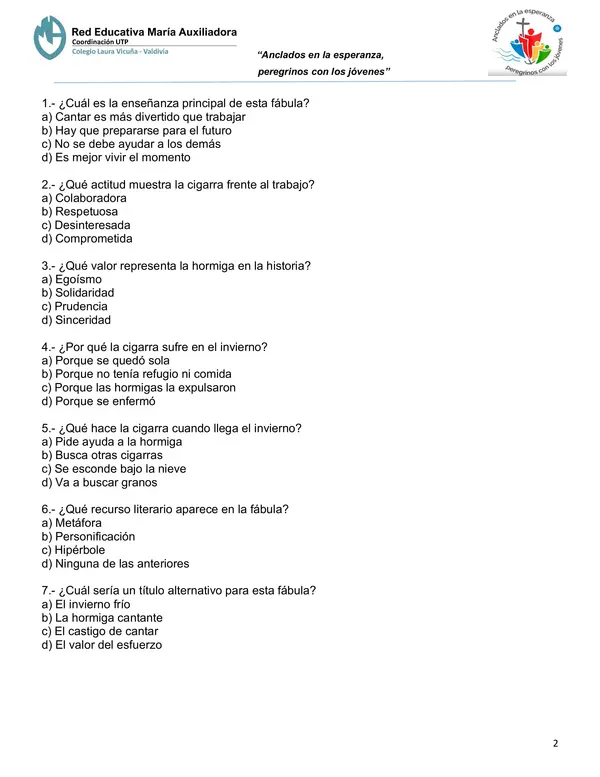 Evaluación fábulas, conjugación de verbos y pronombres interrogativos y exclamativos - 6° Básico