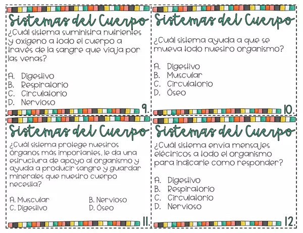 Los sistemas del cuerpo. Preguntas opción múltiple