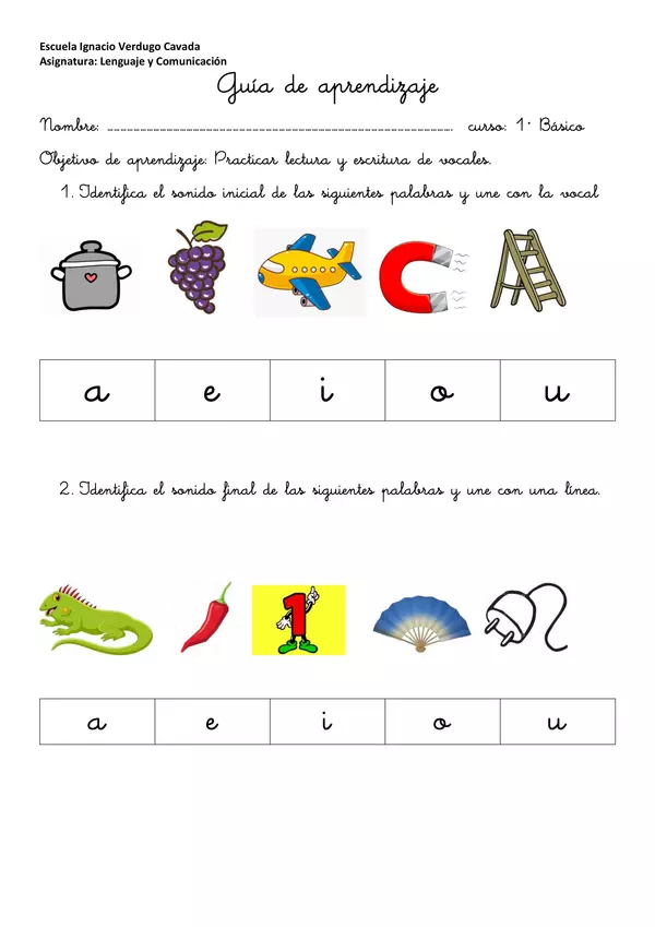 Guía de aprendizaje N°1: vocales y silabas.
