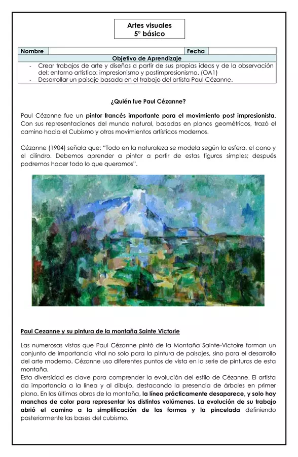 Artes visuales - Post impresionismo pintor Paul Cézanne - 5° básico