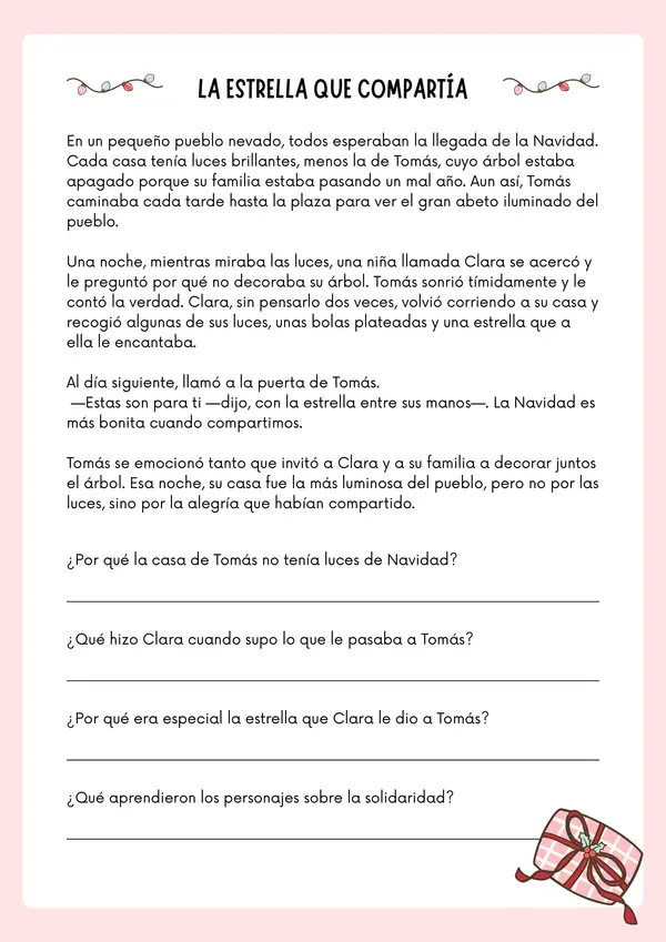 Ficha de comprensión de lectura Navidad
