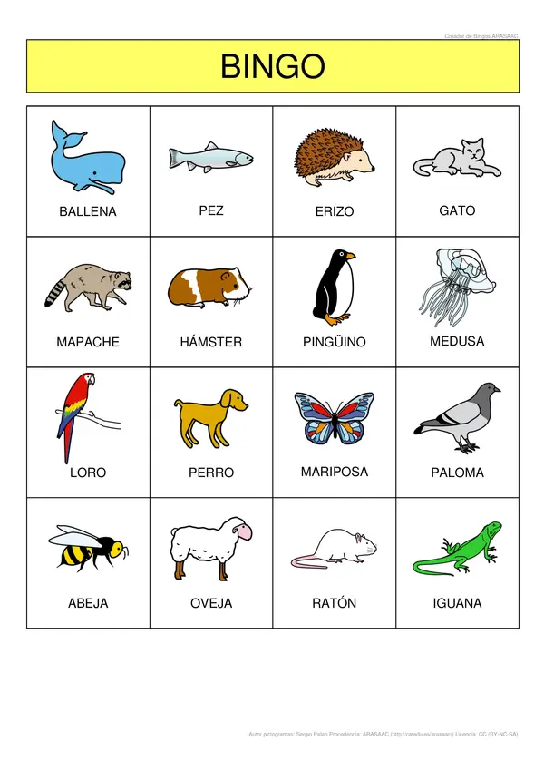 Bingo de animales 