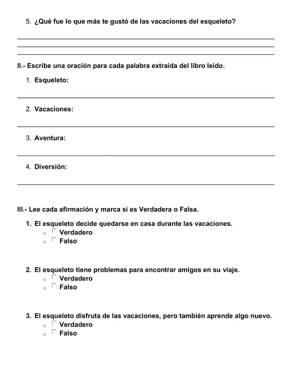 EVALUACION de lectura domiciliaria. “El esqueleto en vacaciones”