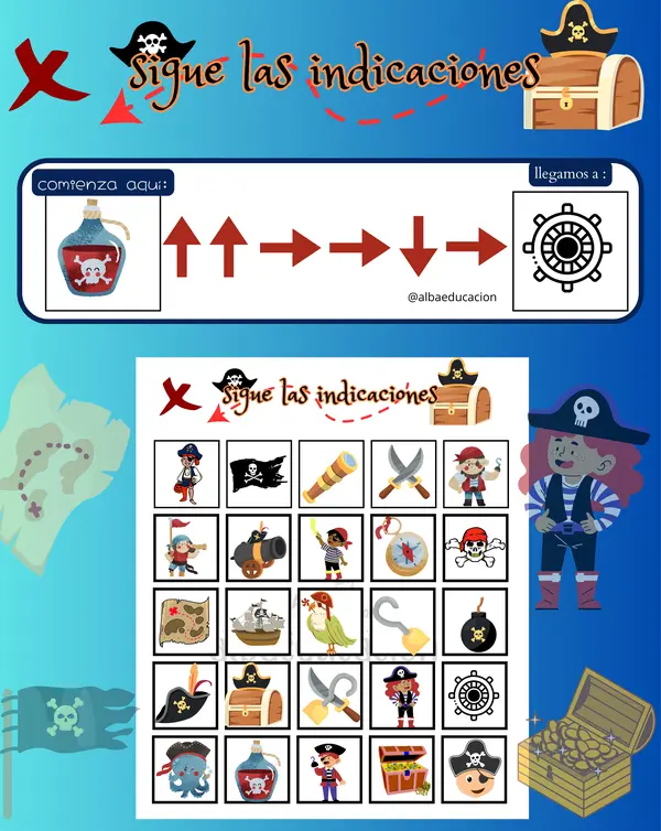 sigue las indicaciones "piratas"