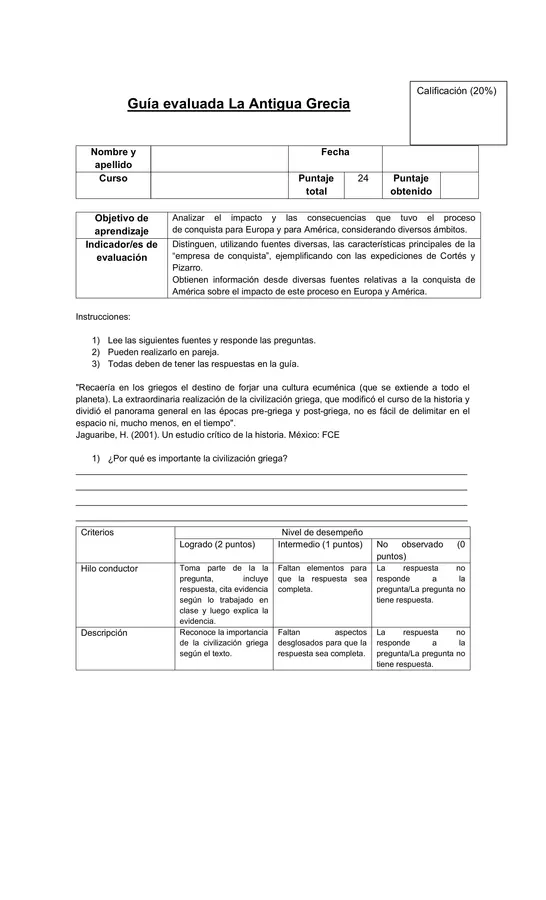 Guía evaluada Antigua Grecia 