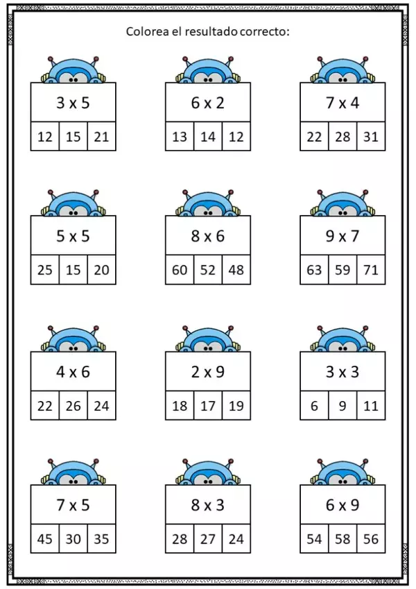 Fichas para repasar las tablas de multiplicar.