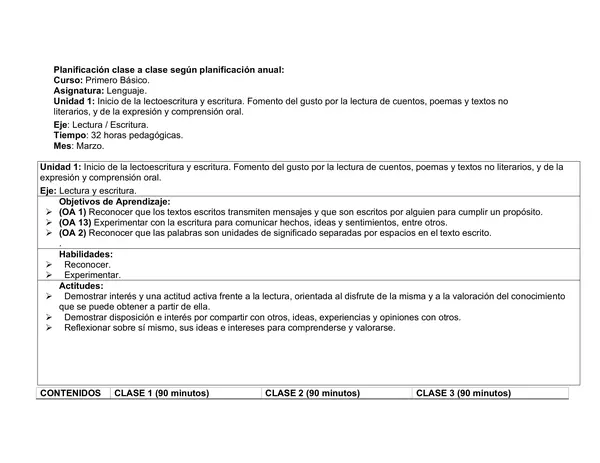 planificaciones clase a clase por mes lenguaje primero basico en drive 