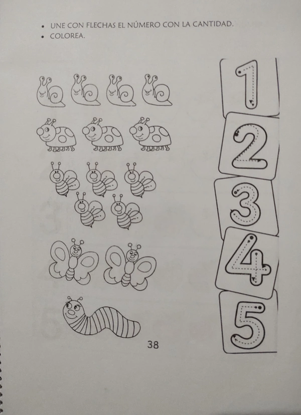 Unir con flechas: números del 1 al 5