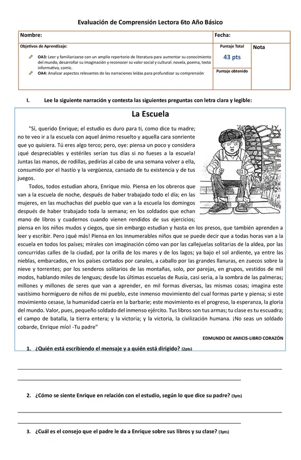 Comprensión Lectora 6to Básico