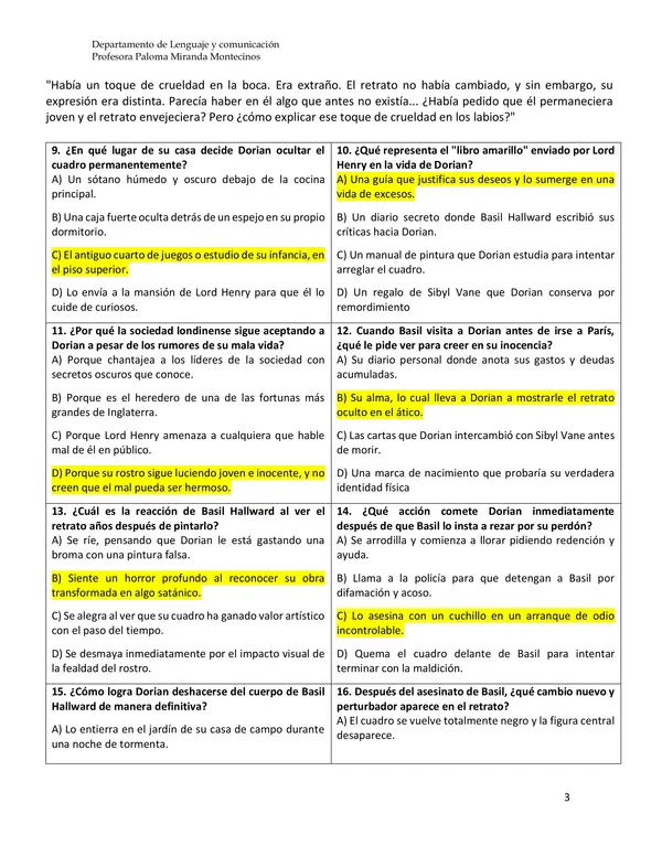 Evaluación libro "Dorian Gray"