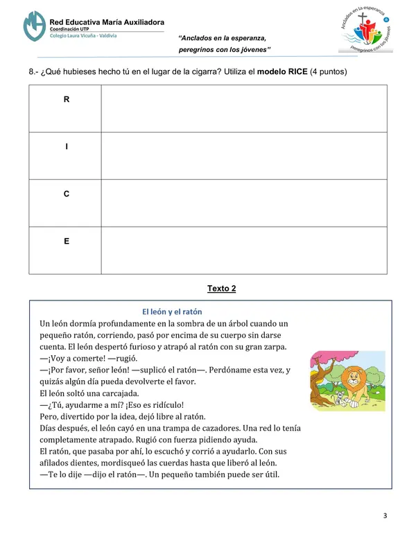 Evaluación fábulas, conjugación de verbos y pronombres interrogativos y exclamativos - 6° Básico