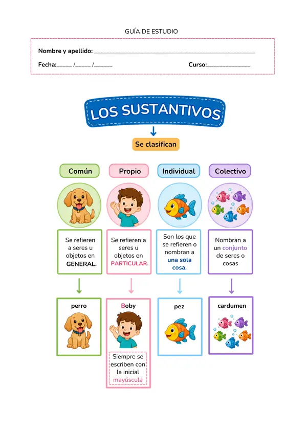 GUÍA DE ESTUDIO "LOS SUSTANTIVOS"