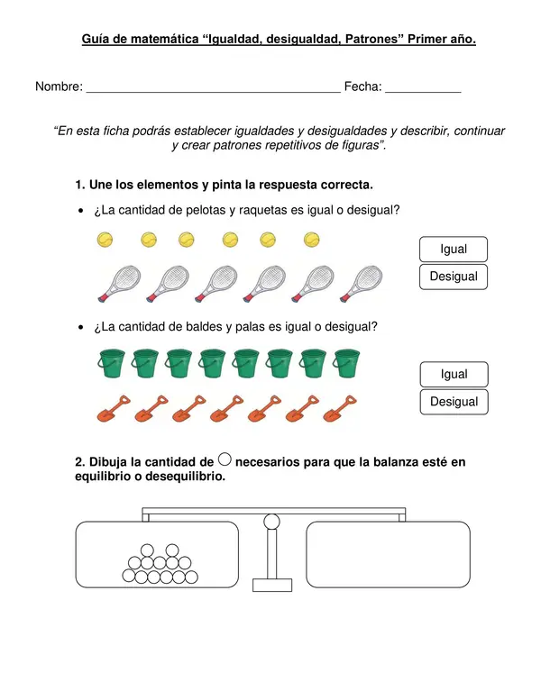 Guía "Igualdad, desigualdad, Patrones" Primer año