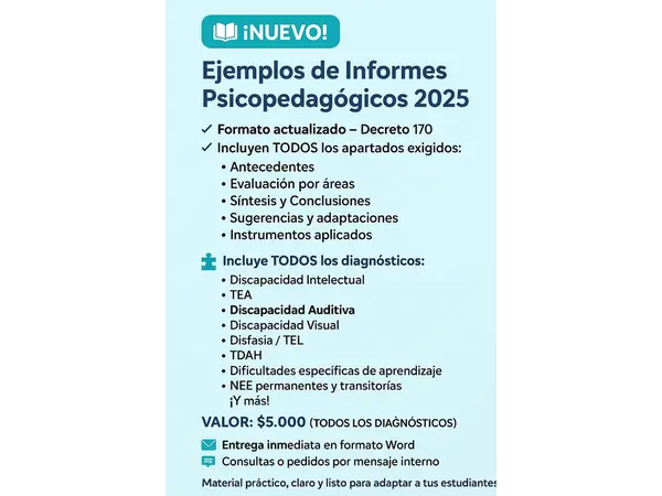 SET DE INFORMES PSICOPEDAGÓGICOS NUEVAS ORIENTACIONES 2025