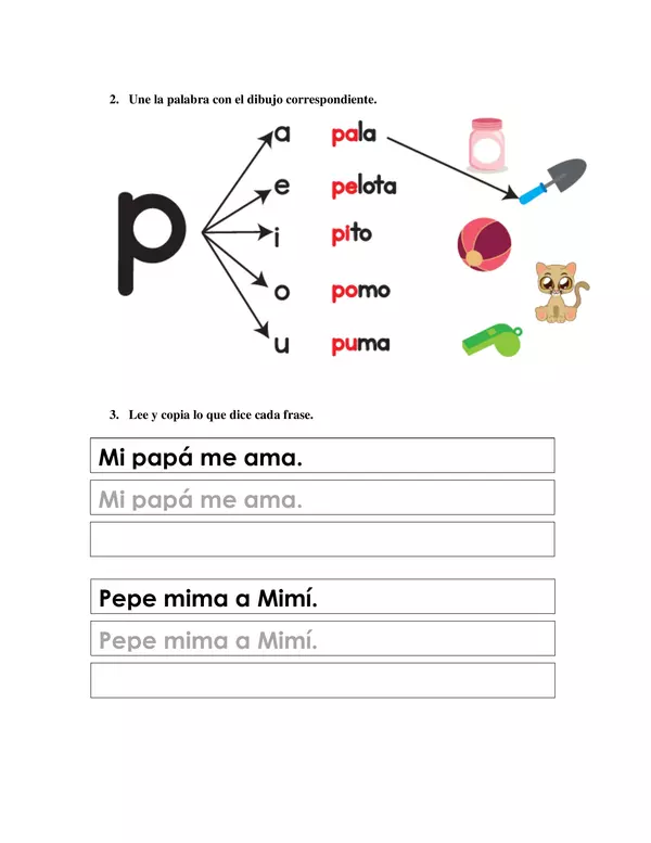 Guía de aprendizaje letra M y P