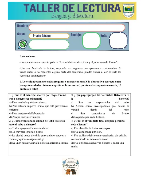 Taller de lectura de un texto policial (publicare dicho texto)