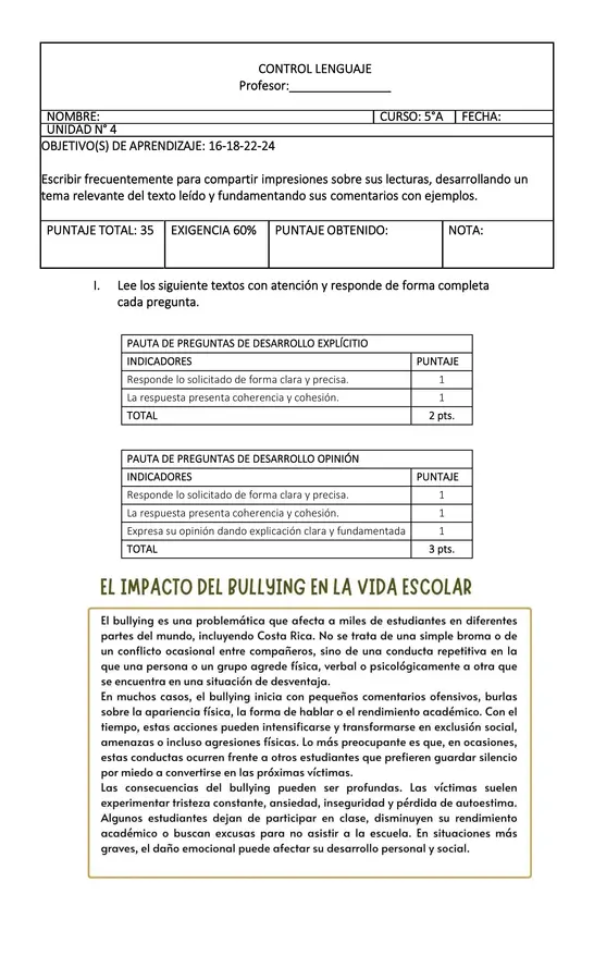 Prueba de escritura: La opinión y la anécdota