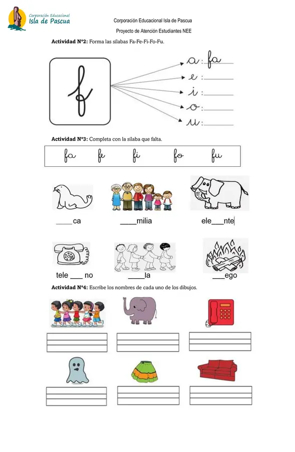 Guía de lenguaje y comunicación consonante "F"