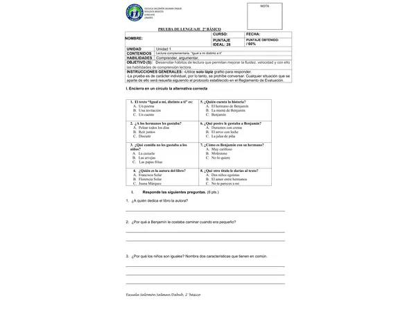 Evaluación igual a mi distinto a ti