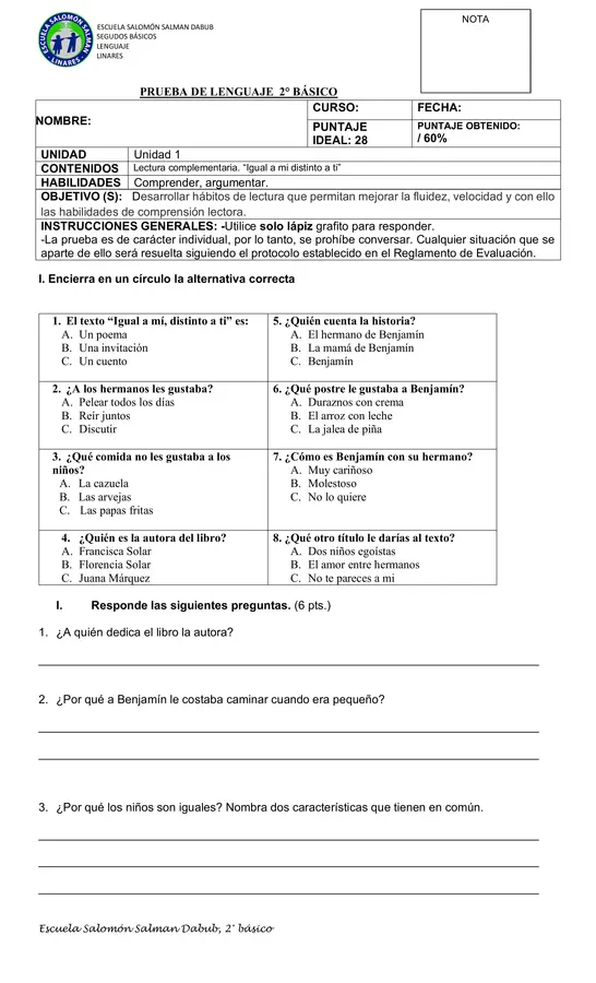 Evaluación igual a mi distinto a ti