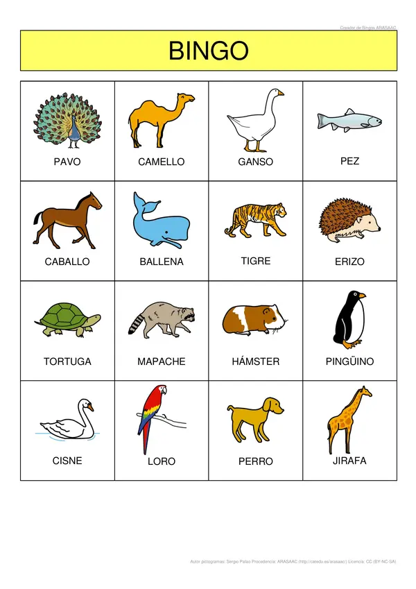 Bingo de animales 