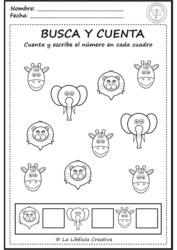 Fichas actividades contar animales sabana salvajes numeros matemáticas