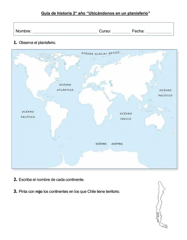 Guía de historia 2° año "Ubicándonos en un planisferio"