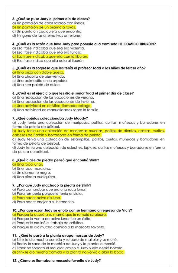 Prueba Lectura - Judy Moody está de mal humor, de muy mal humor