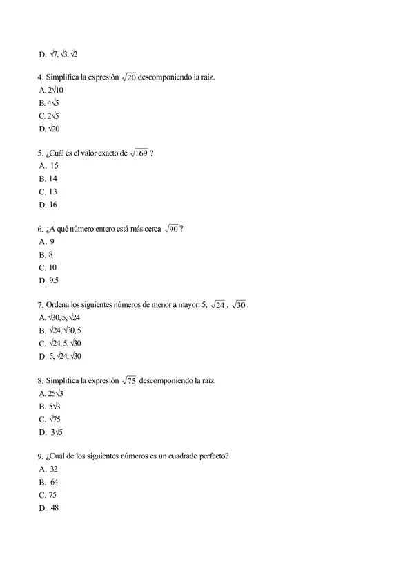 Evaluación potencias y raíces