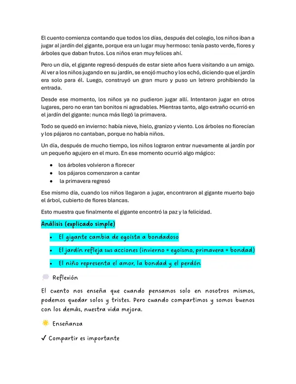 Cuento "El gigante Egoísta"