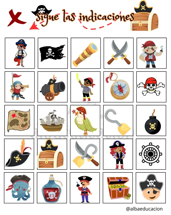 sigue las indicaciones "piratas"