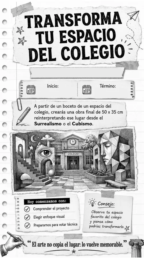 Set de 10 guías - Artes Visuales "Transforma tu espacio del Colegio"
